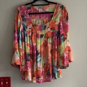 Floral & Ivy 3/4 ruffle sleeve square neck blouse L